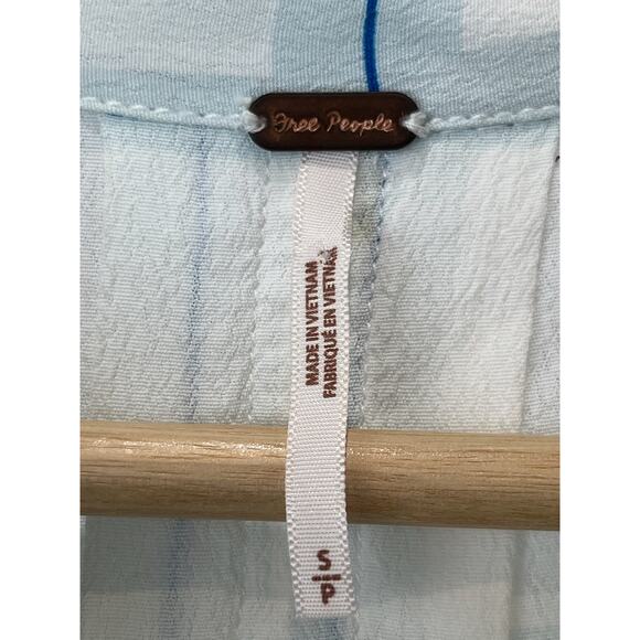 FREE PEOPLE Size S Window To My Heart Button Down Shirt Check Floral White Blue - Picture 3 of 9